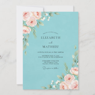 Invitation Mariage Péonie Rouge Clair Aqua