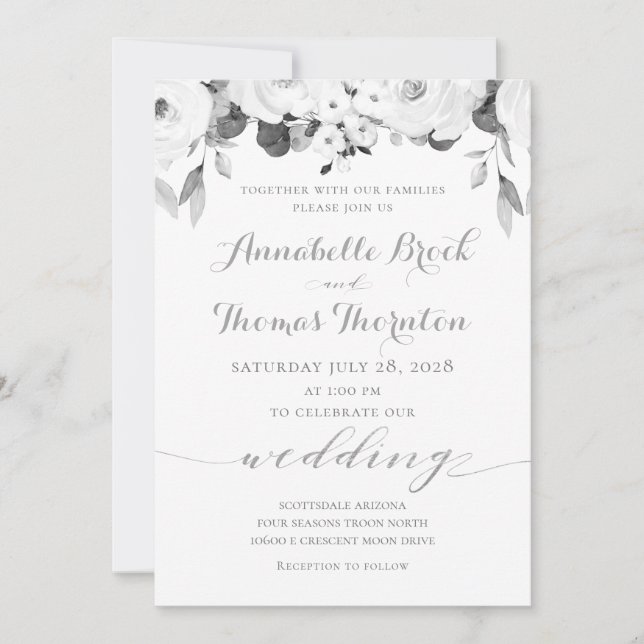 Invitation Mariage Peony noir et blanc (Devant)