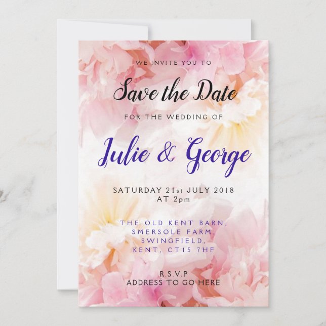 Invitation Mariage Peony personnalisé Enregistrer la date (Devant)