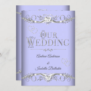 Invitation Mariage Periwinkle Blue Silver Diamond Hearts