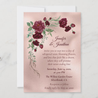 Invitation Mariage personnalisable à fleurs en or rose romant