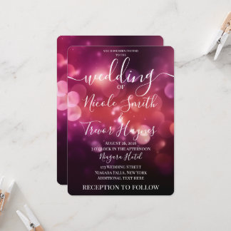 Invitation Mariage personnalisé avec paillettes rose foncé et