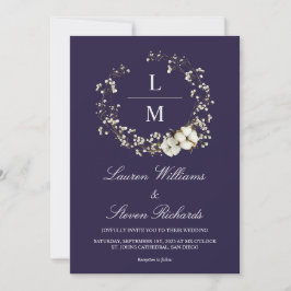Invitation Mariage Personnalisé Dark Marine Bleu Fleurs blanc