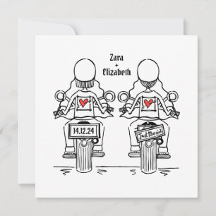 Invitation Mariage personnalisé de deux mariées motardes