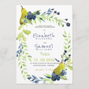 Invitation Mariage personnalisé Floral Rustique Berries Poire