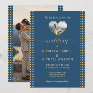 Invitation Mariage personnalisé Gold & Blue pois