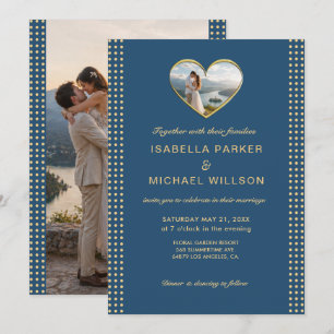 Invitation Mariage personnalisé Gold & Blue Polka Dot