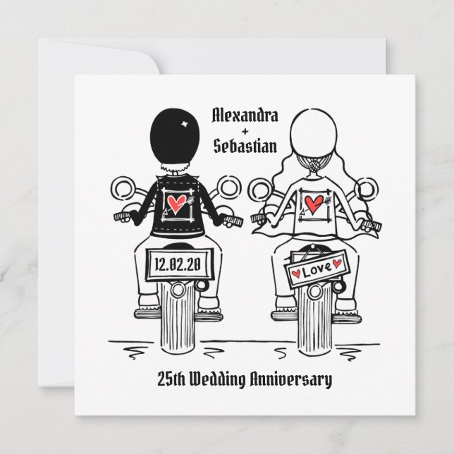 Invitation Mariage personnalisé moto anniversaire de bikers (Devant)