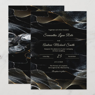 Invitation Mariage personnalisé noir blanc et or