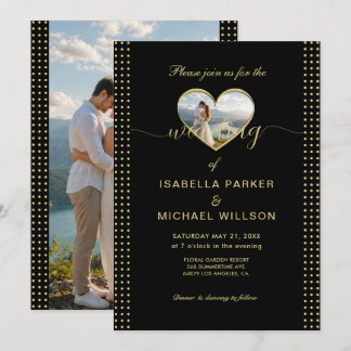 Invitation Mariage personnalisé pois dorés et noirs