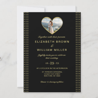 Invitation Mariage personnalisé pois dorés et noirs