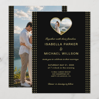 Invitation Mariage personnalisé pois dorés et noirs