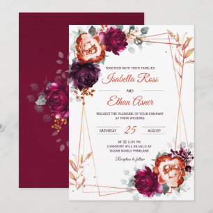 Invitation Mariage personnalisé prune, mauve et orange