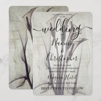 Invitation Mariage personnalisé rustique aux lys calla sépia