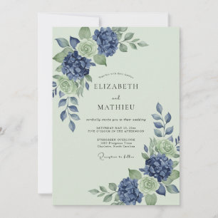 Invitation Mariage Pervenche Menthe Hydrangea Eucalyptus Atté