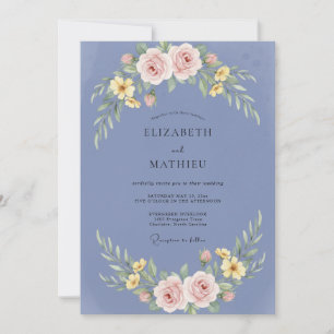 Invitation Mariage Pervenche Ranunculus Eucalyptus dépoussiér