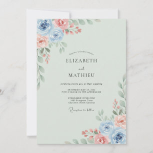 Invitation Mariage Pervenche Saumon Ranunculus Eucalyptus