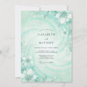 Invitation Mariage pétale aqua écume de mer