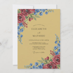 Invitation Mariage Pétale Azur Moutarde