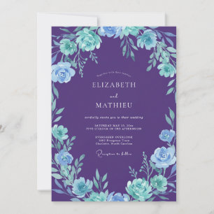 Invitation Mariage Pétale Cyan Violet Botanique