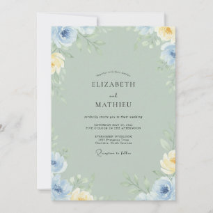 Invitation Mariage Pétale de Bleuet Gris Sage