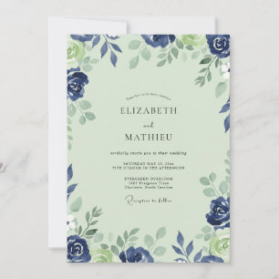 Invitation Mariage Petale de Cobalt Menthe