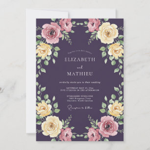 Invitation Mariage Pétale de Crème Ivoire Prune