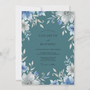 Invitation Mariage Pétale de Pervenche Ardoise