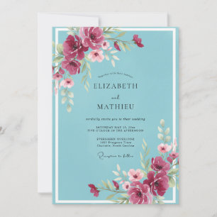 Invitation Mariage pétale de prune aqua