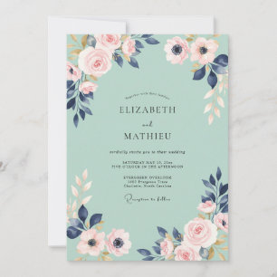Invitation Mariage Pétale Indigo Menthe