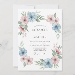 Invitation Mariage Pétale Mauve Poussiéreux Bleuet