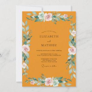 Invitation Mariage Pétale Rose Poussiéreux Moutarde