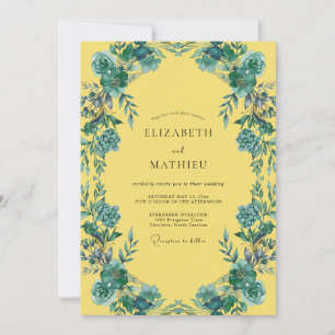 Invitation Mariage pétale turquoise moutarde
