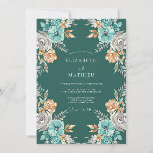 Invitation Mariage Pétrole Ambre Ranunculus Eucalyptus