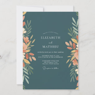 Invitation Mariage Pétrole Terracotta Feuillage Eucalyptus