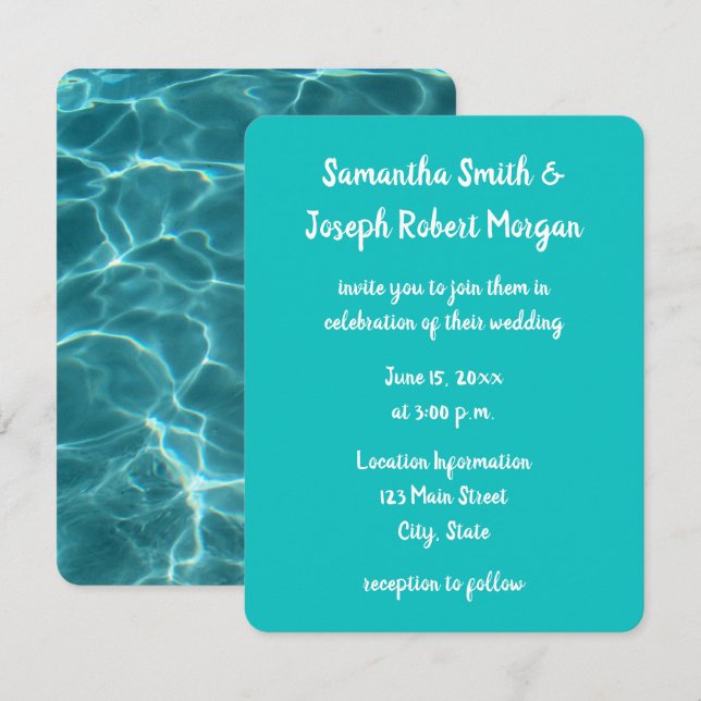 Invitation Mariage photo Aqua Green Piscine (Devant / Derrière)
