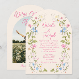 Invitation Mariage Photo Arc d'été Floral Rose Dessiné à la M