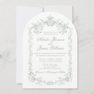 Invitation Mariage photo arqué vert sauge argenté vintage