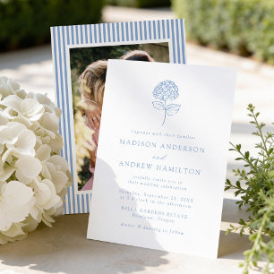 Invitation Mariage Photo avec Hydrangea Bleu Classique