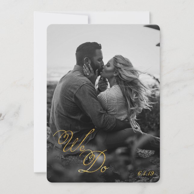 Invitation Mariage photo Black Gold Lace| Nous faisons du scr (Devant)