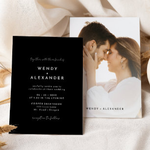Invitation Mariage photo Black Modern Script