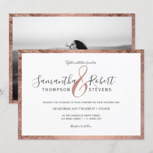 Invitation mariage photo blanc rose en or