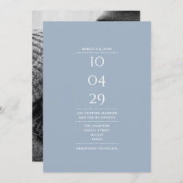 Invitation Mariage photo bleu minimaliste Dusty Date