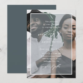 Invitation Mariage photo bleu moderne et élégant