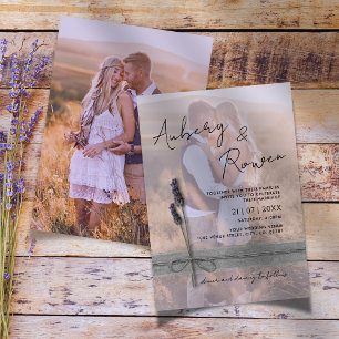 Invitation Mariage Photo Bohème Lavande Burlap Corde Rustique