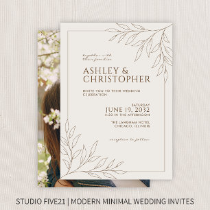 Invitation Mariage photo Brown de feuillage de noix moderne