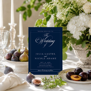 Invitation Mariage photo calligraphié classique bleu marine i