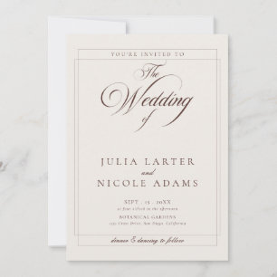 Invitation Mariage photo calligraphie ivoire marron choco cla