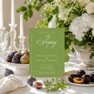 Invitation Mariage photo calligraphié ivoire vert olive class