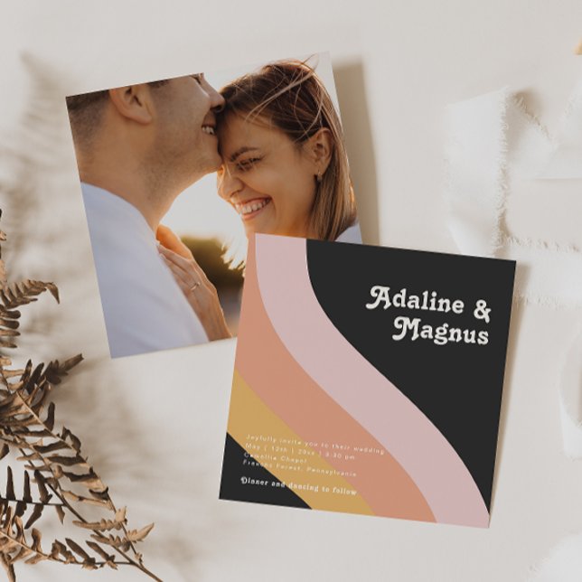 Invitation Mariage photo carré sombre arc-en-ciel rétro moder (Créateur téléchargé)